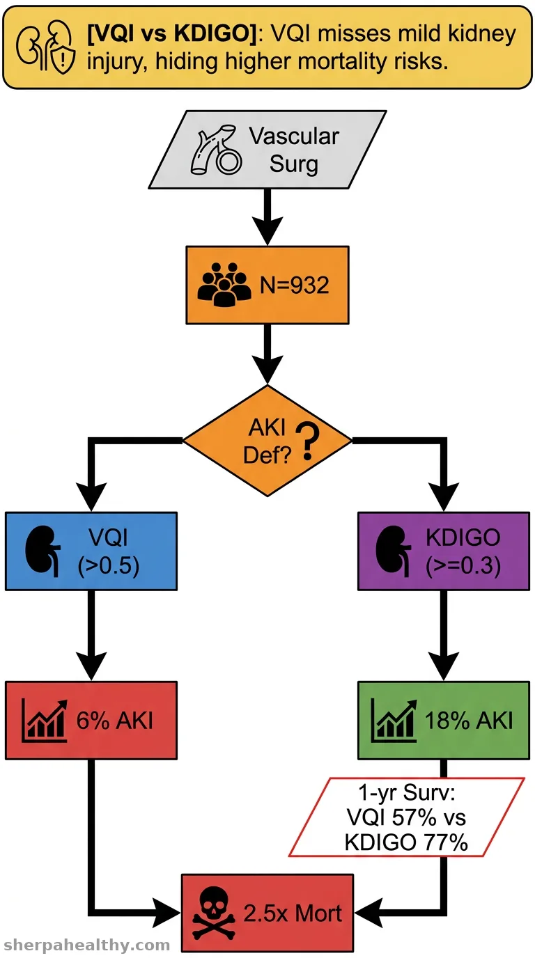 The Society for Vascular Surgery Vascular Quality Initiative underestimates the risk associated with mild postoperative acute kidney injury.