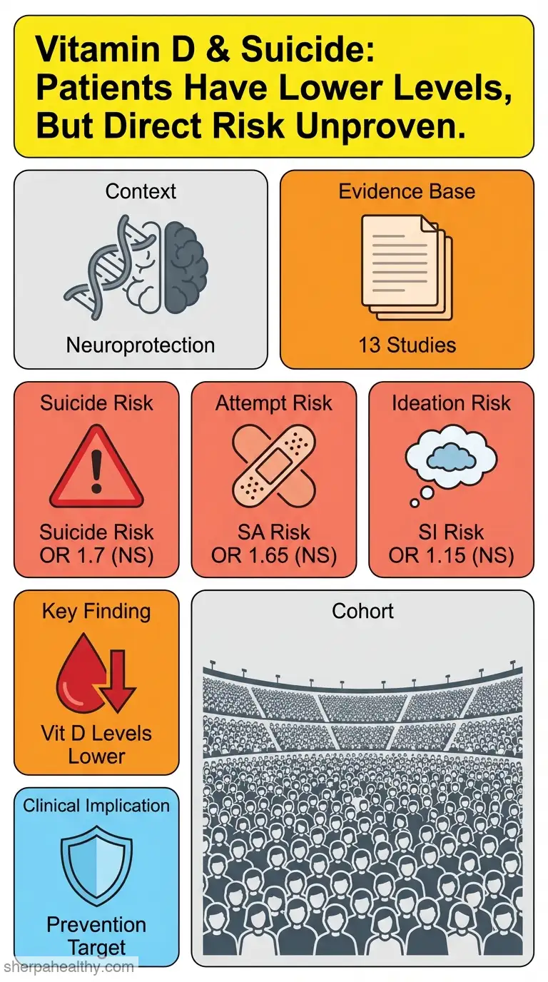 Risk of suicide, suicide attempt, and suicidal ideation among people with vitamin D deficiency: a systematic review and meta-analysis.