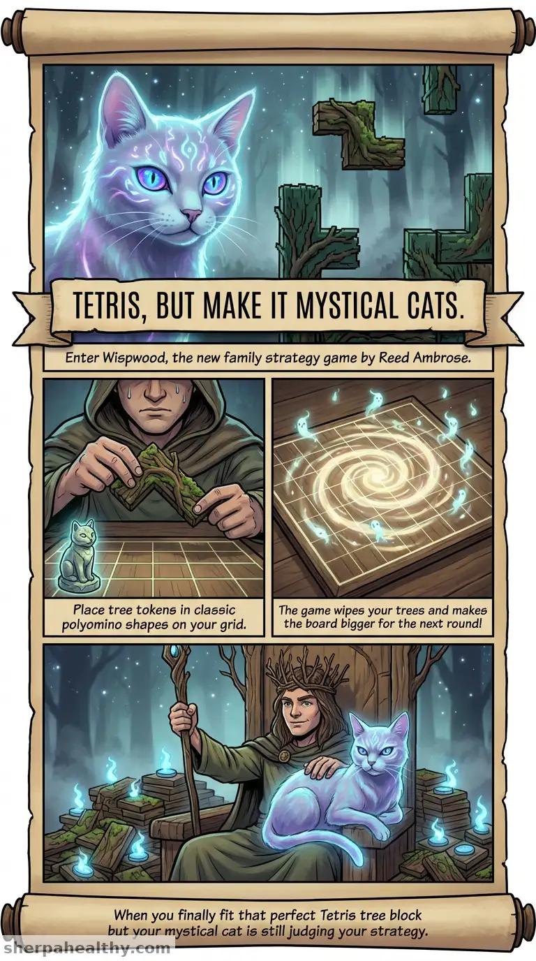 Mystical cats and Tetris shapes make for family fun in the board game Wispwood
