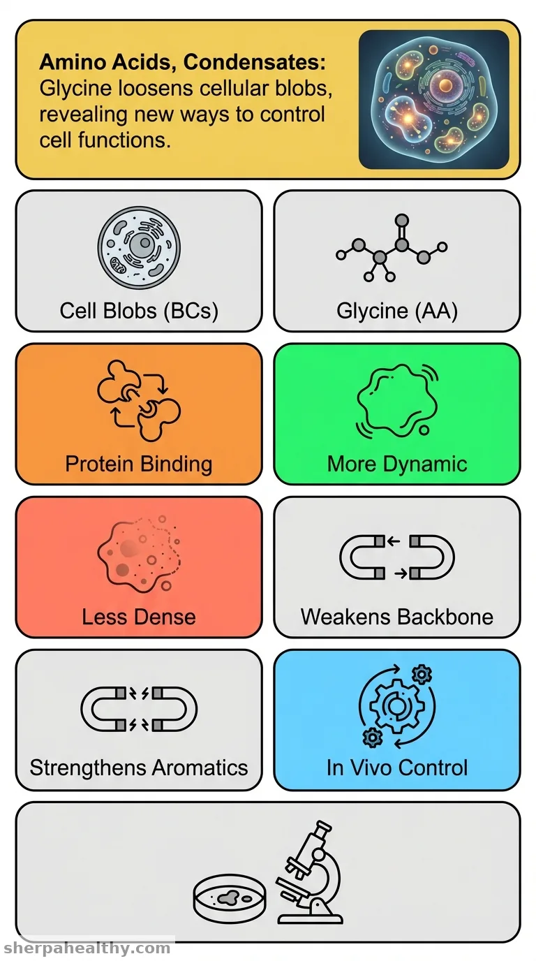Amino acids bind to phase-separating proteins and modulate biomolecular condensate stability and dynamics.