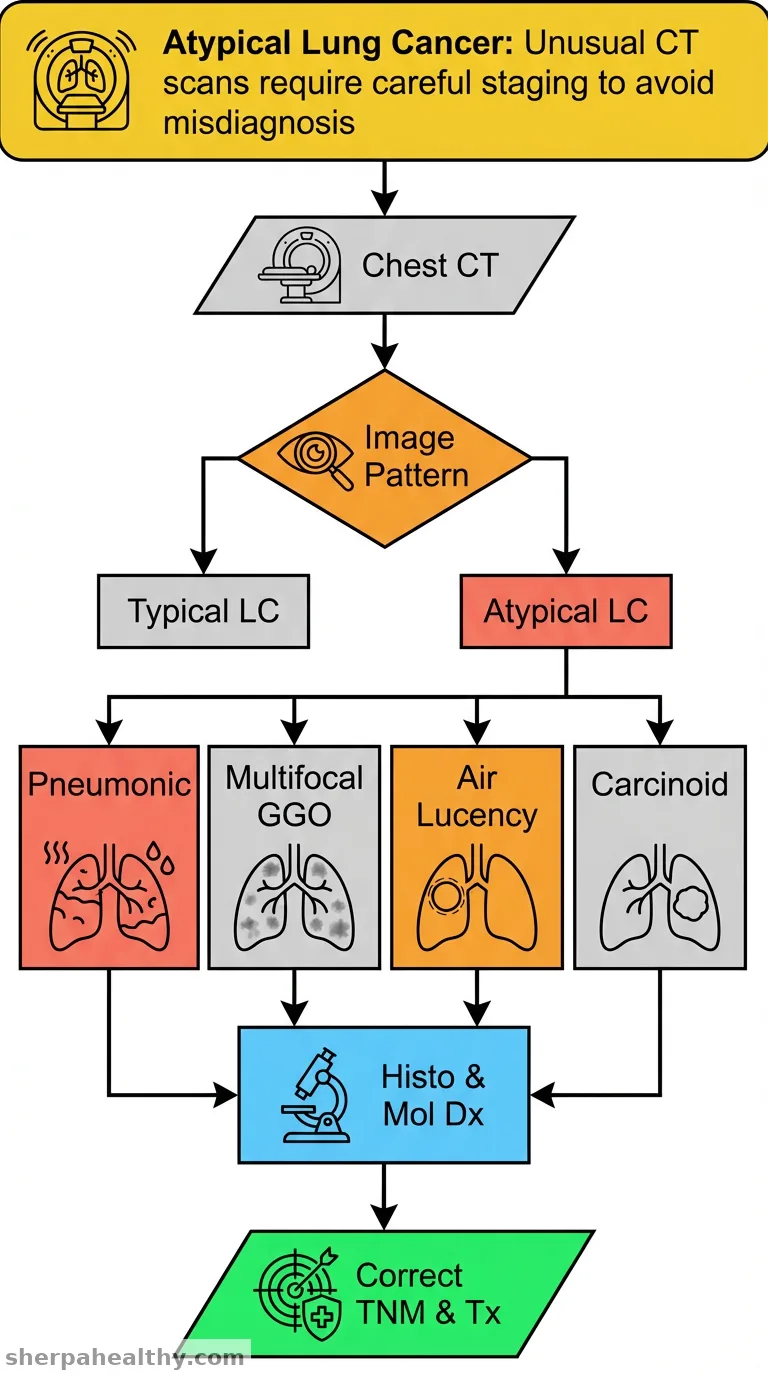 Beyond the usual - Atypical imaging presentation in lung cancer and implications for TNM-staging.