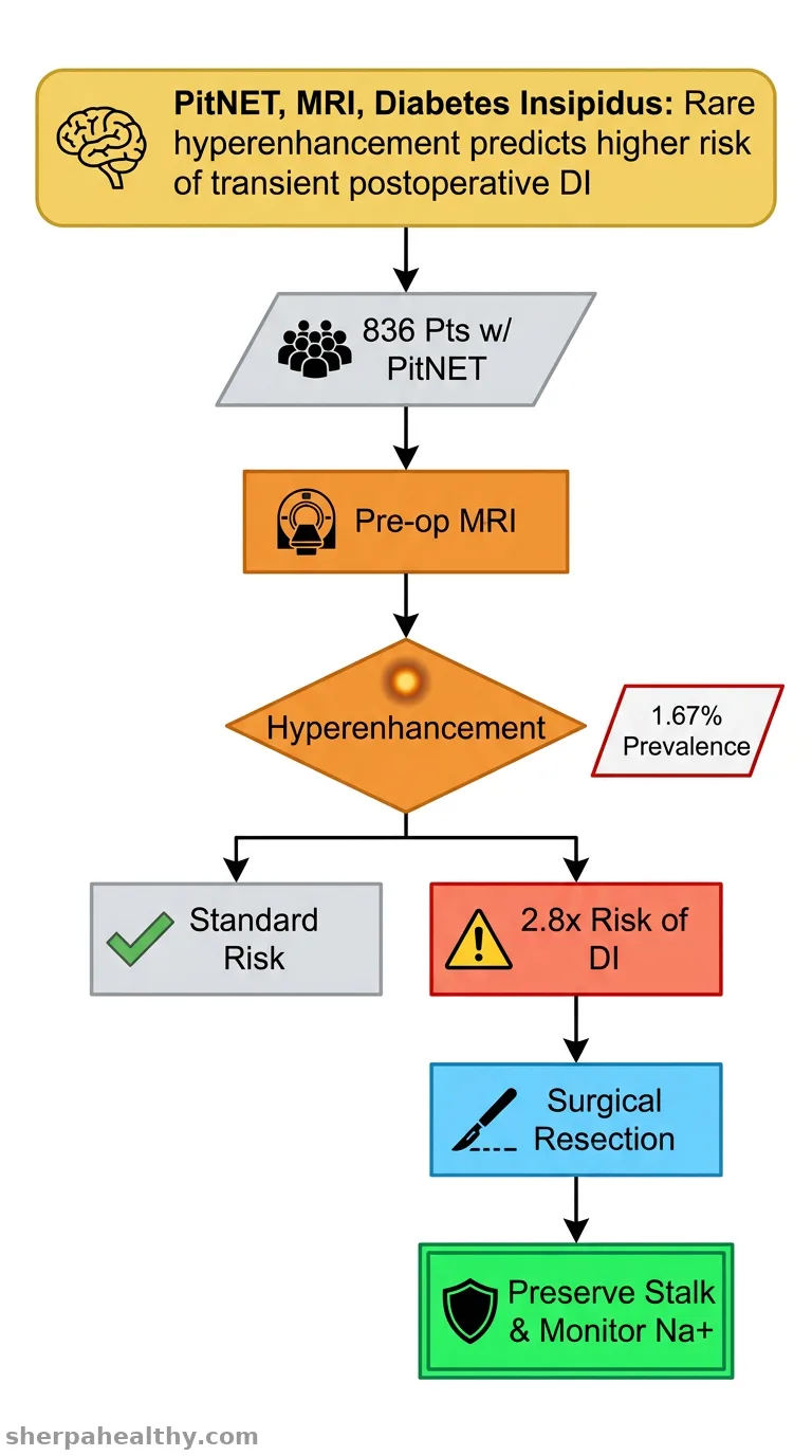 Hyperenhancement of pituitary neuroendocrine tumors (PitNETs) on preoperative MRI: implications on tumor characteristics and outcomes.