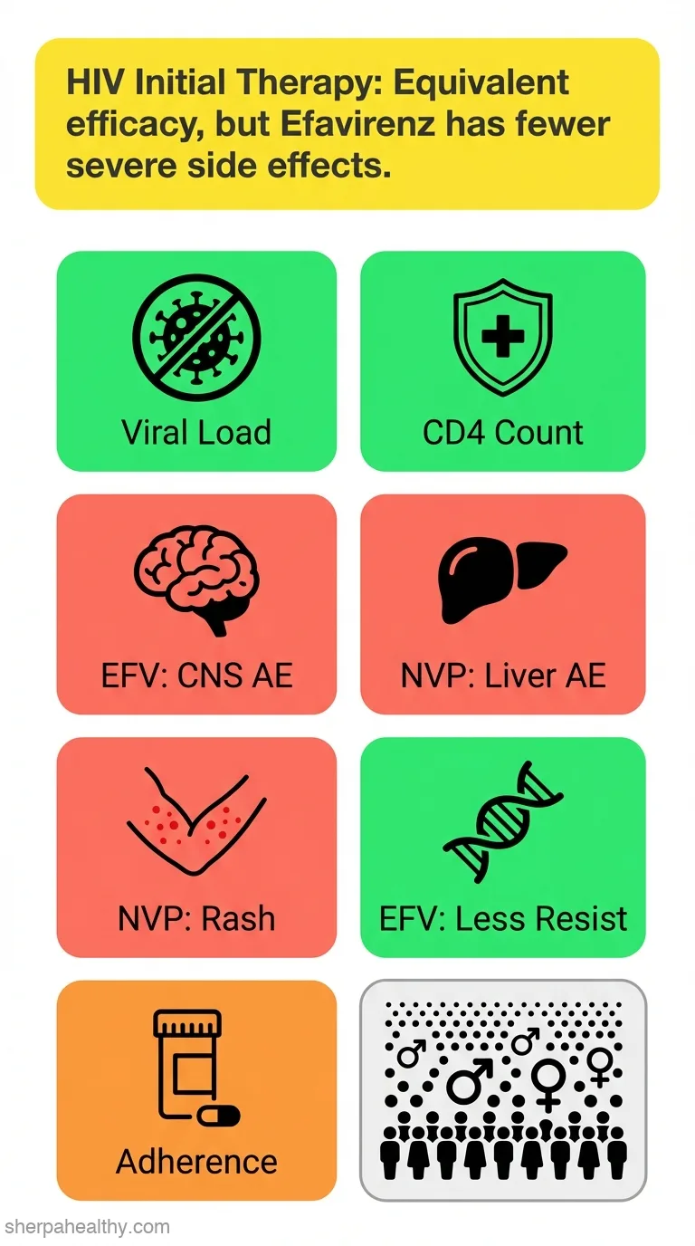Efavirenz or nevirapine in three-drug combination therapy with two nucleoside or nucleotide-reverse transcriptase inhibitors for initial treatment of HIV infection in antiretroviral-naïve individuals.