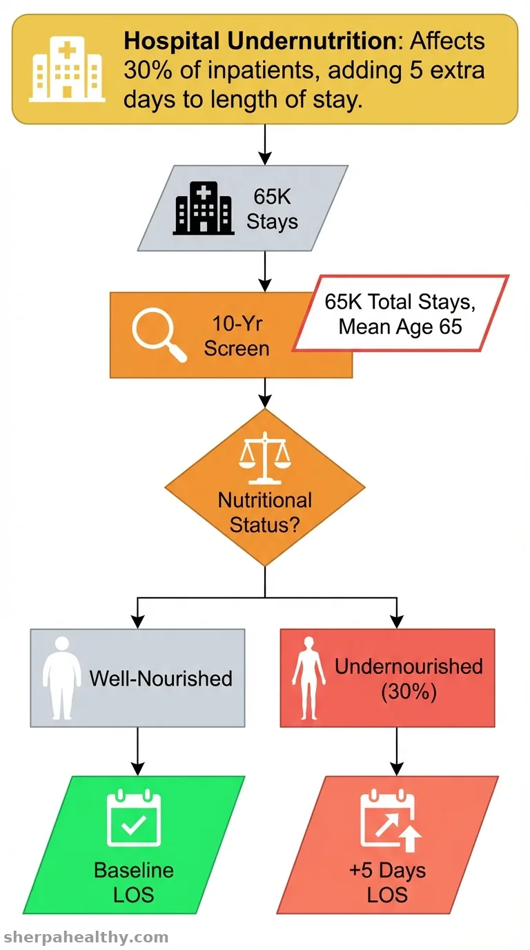 Undernutrition in adult hospitalized patients and its impact on the length of stay, a 10-year repeated cross-sectional study analyzing 65,226 stays.