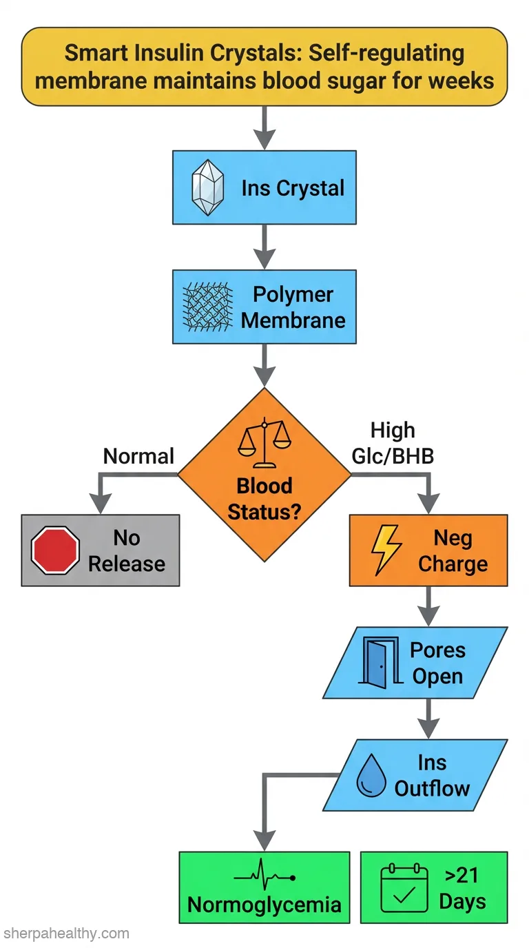 A bioinspired polymeric membrane-enclosed insulin crystal achieves long-term, self-regulated drug release for type 1 diabetes therapy.