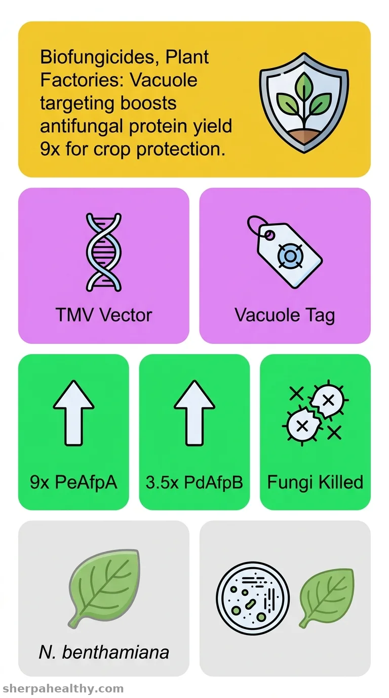 High yield production of the antifungal proteins PeAfpA and PdAfpB by vacuole targeting in a TMV-based expression vector.