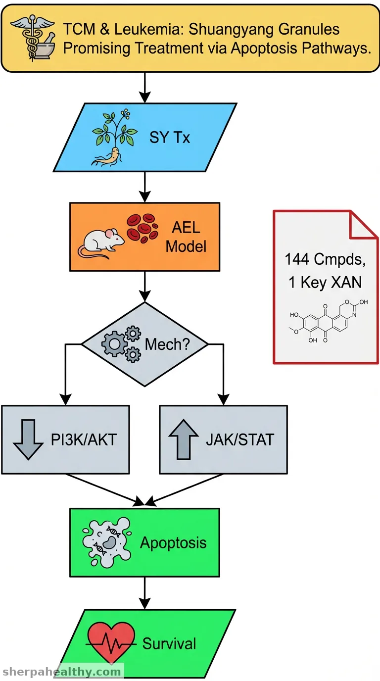 Mechanism of Shuangyang Houbitong granules against acute erythroleukemia through PI3K/AKT and JAK/STAT signaling pathways.