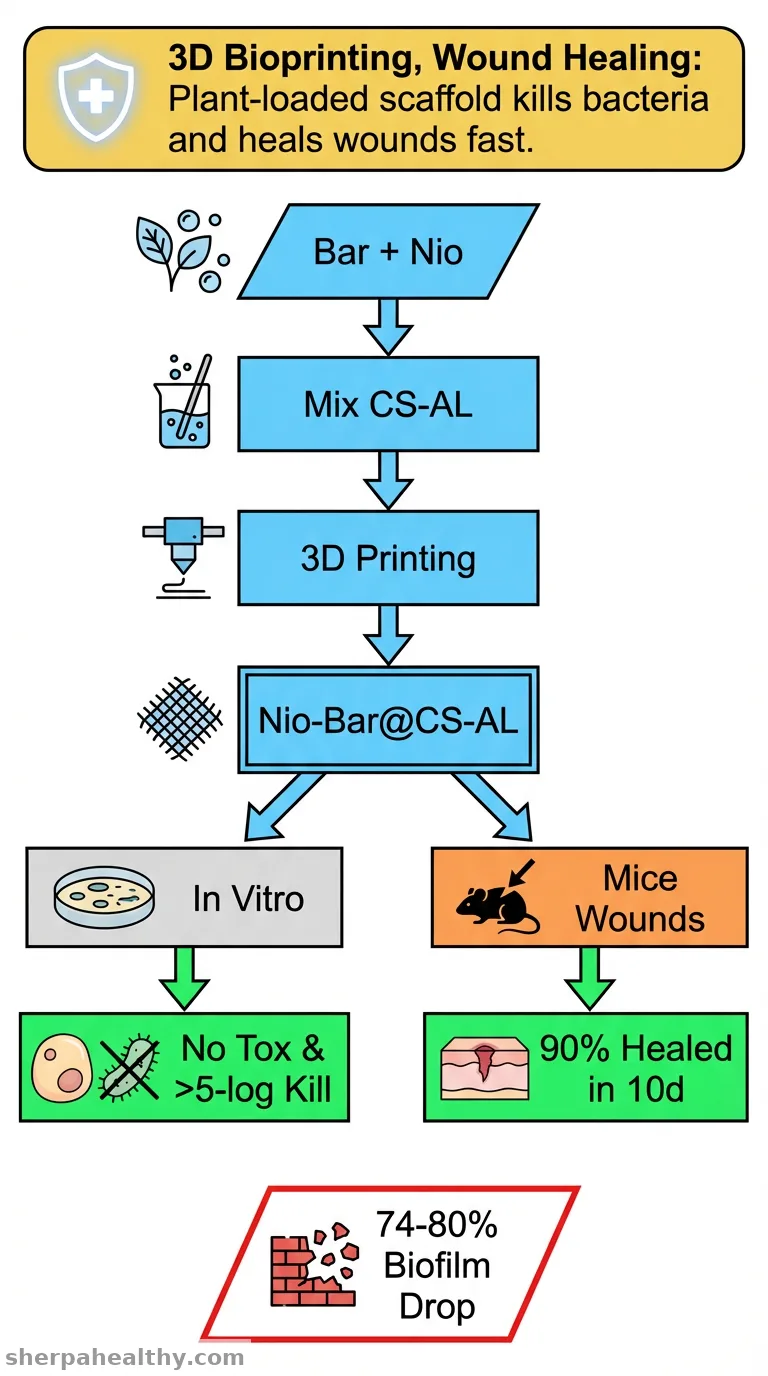 3D printed bioengineered scaffold containing chitosan, alginate, and Barijeh-loaded niosomes enabled efficient antibiofilm activity and wound healing.