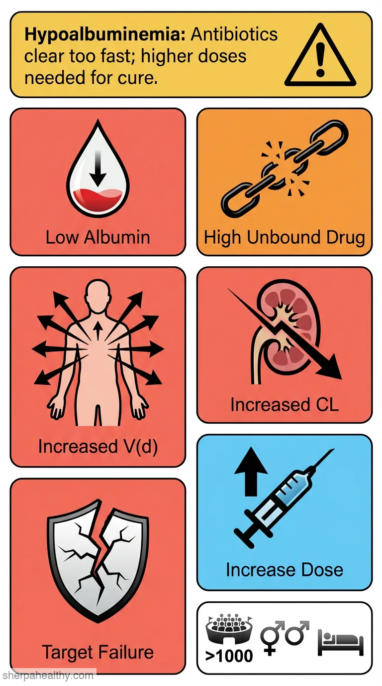 The effects of hypoalbuminaemia on optimizing antibacterial dosing in critically ill patients.