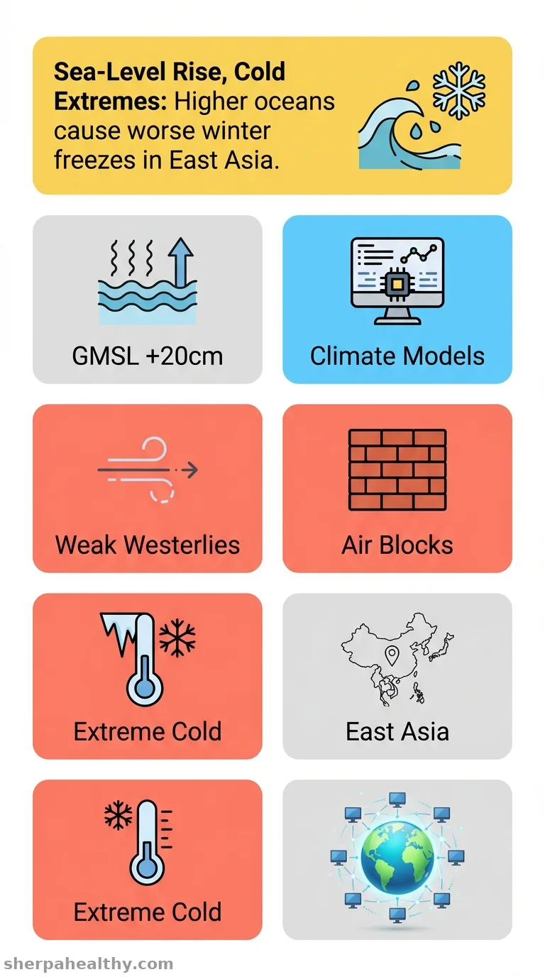 Intensification of extreme cold events in East Asia in response to global mean sea-level rise.