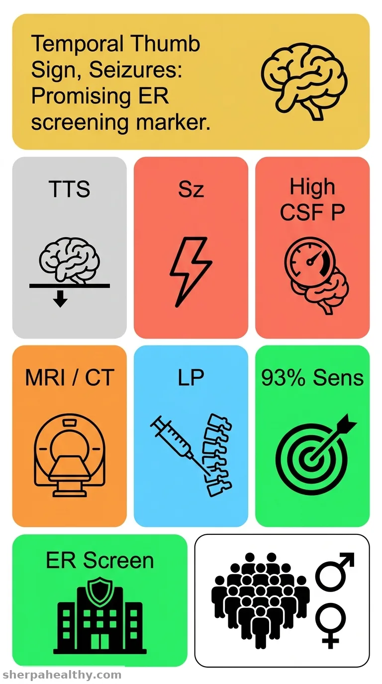 Incidence of temporal thumb sign in adult patients with idiopathic seizures with and without elevated opening cerebrospinal fluid pressure.