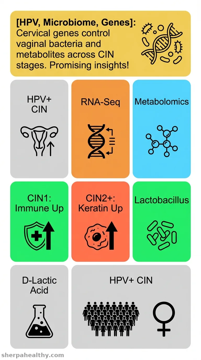 The inferred modulation of correlated vaginal microbiota and metabolome by cervical differentially expressed genes across distinct CIN grades.