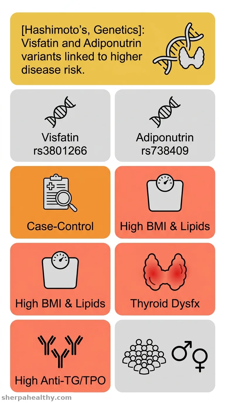 Visfatin (rs3801266) and Adiponutrin (rs738409) gene single nucleotide polymorphisms in patients with Hashimoto's thyroiditis.