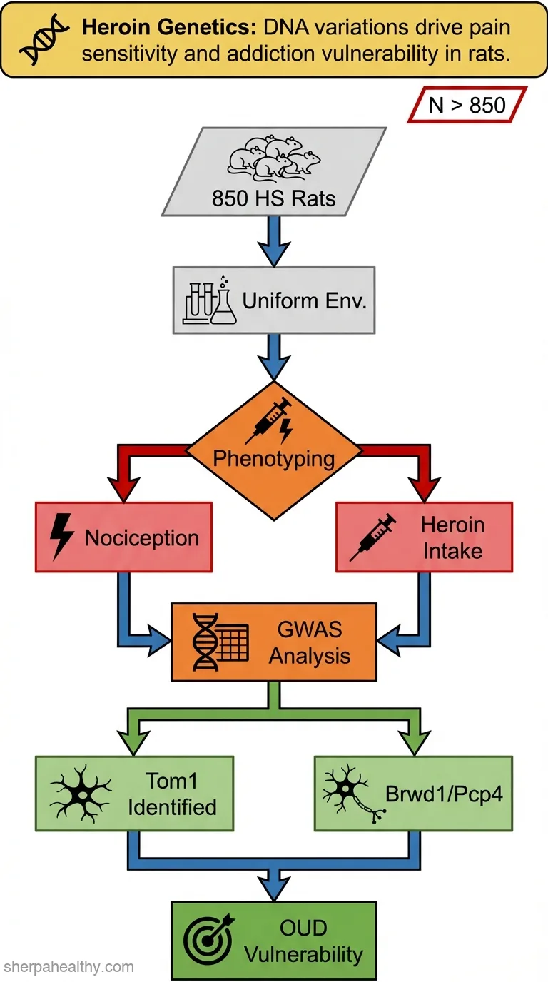 Genome-wide association study reveals multiple loci for nociception and opioid consumption behaviors associated with heroin vulnerability in outbred rats.