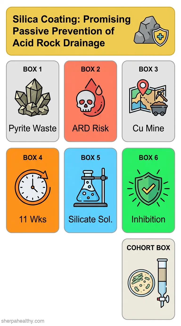 Prevention of acid rock drainage formation through pyrite inhibition by silica coating.