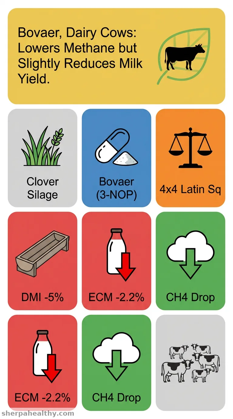 Effect of Bovaer inclusion in diets with a high proportion of grass-clover silage of different nutritional quality on gas emissions and production performance in dairy cows.