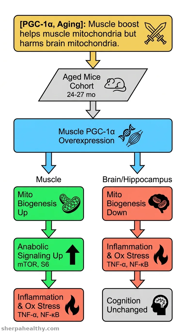 Consecutive skeletal muscle PGC-1α overexpression: A double-edged sword for mitochondrial health in the aging brain.