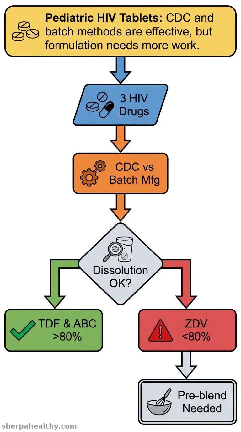 Evaluation of the quality of the fixed-dose triple combination dispersible tablet for HIV-positive paediatric population after the continuous direct compression and batch manufacturing techniques.