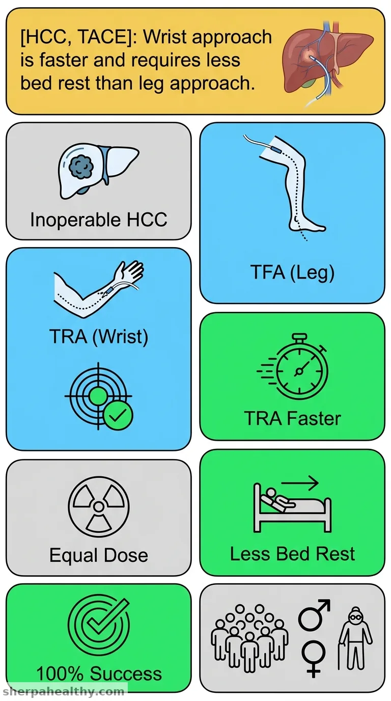 Transarterial chemoembolization for unresectable hepatocellular carcinoma: a comparative study between transradial and transfemoral approaches.