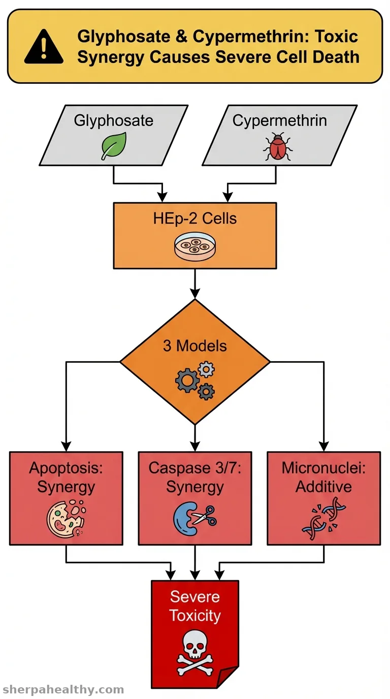 Assessment of cell death and genotoxic potential of glyphosate and cypermethrin formulations, individually and in combination, in HEp-2 cells.