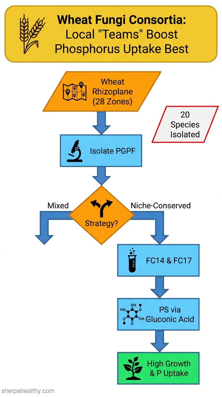 Unlocking the agro-physiological potential of wheat rhizoplane fungi under low P conditions using a niche-conserved consortium approach.