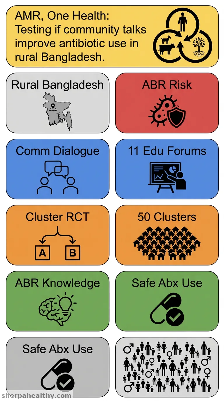 Engaging rural communities in Bangladesh to address antimicrobial resistance via the community dialogue approach: a protocol for a cluster-randomized controlled trial.
