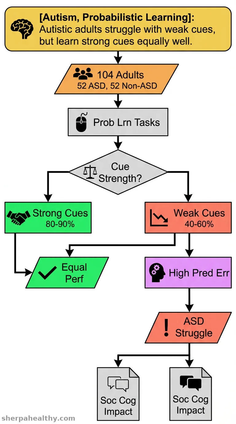 Do autistic individuals show atypical performance in probabilistic learning? A comparison of cue-number, predictive strength, and prediction error.