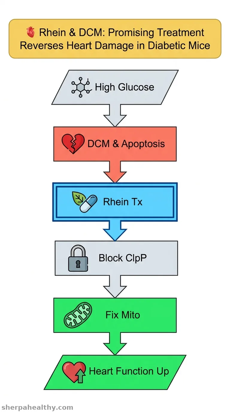 Rhein alleviates diabetic cardiomyopathy by inhibiting mitochondrial dynamics disorder, apoptosis and hypertrophy in cardiomyocytes.