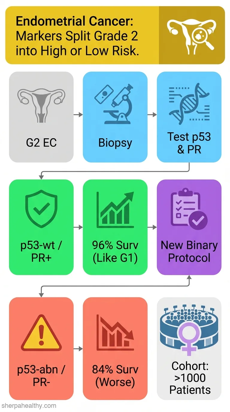 Improving pre-operative binary grading: relevance of p53 and PR expression in grade 2 endometrioid endometrial carcinoma.