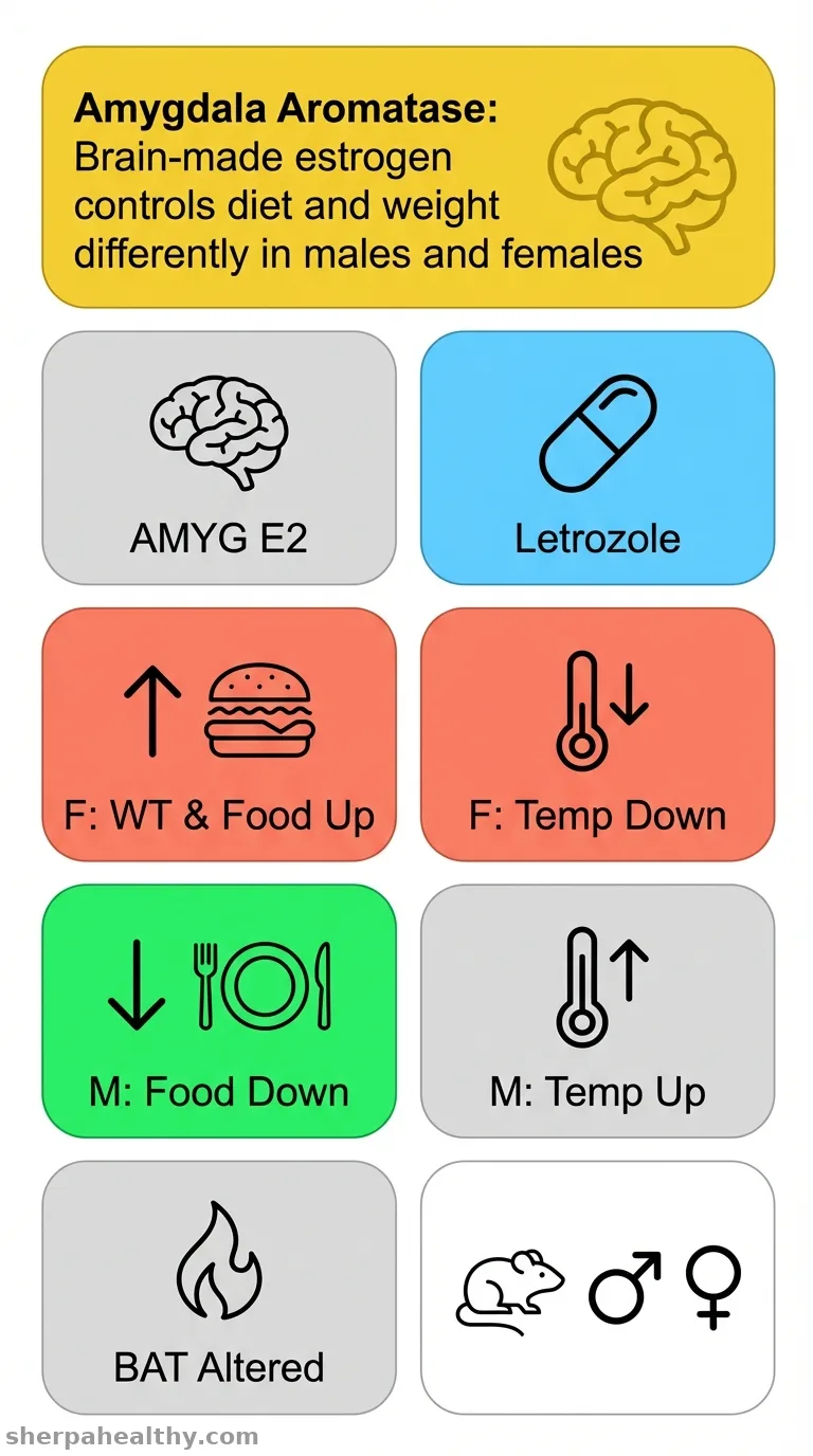 Amygdala aromatase controls food intake, reward, and thermoregulation.