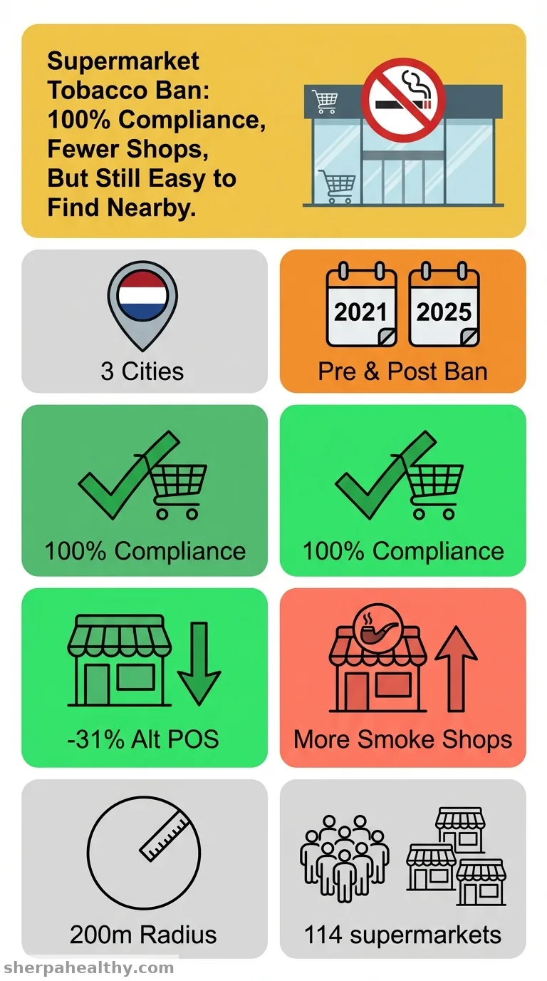 Banning tobacco sales in supermarkets: an evaluation of compliance and tobacco availability near supermarkets in three Dutch cities.