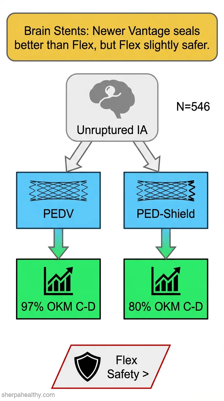 Efficacy and Safety in the Use of Pipeline Vantage Shield Stent versus Pipeline Flex Shield Stent in the Treatment of Patients with Unruptured Intracranial Aneurysms: A Multicenter Study.