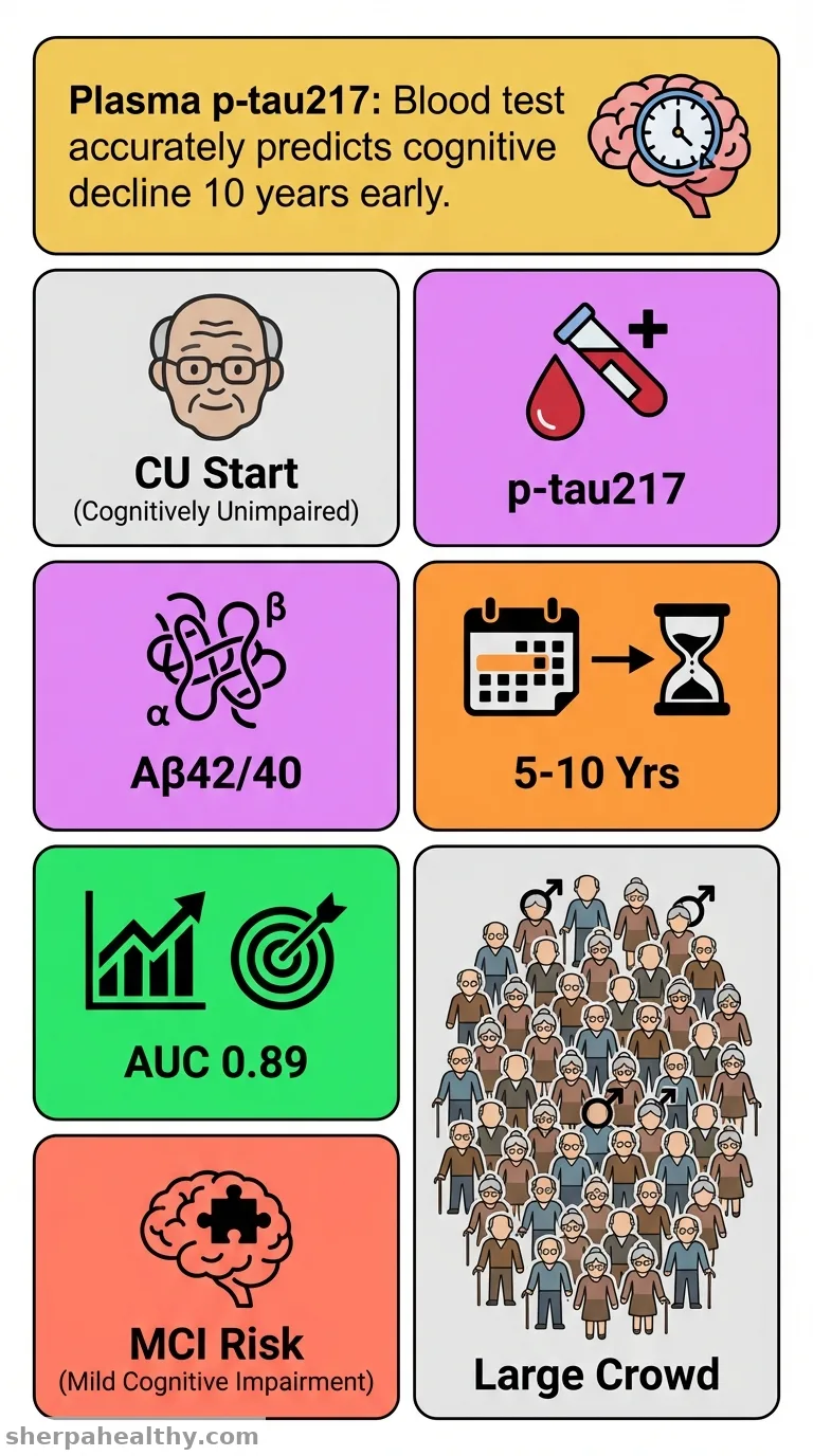 Plasma p-tau217 identifies cognitively normal older adults who will develop cognitive impairment in a 10-year window.