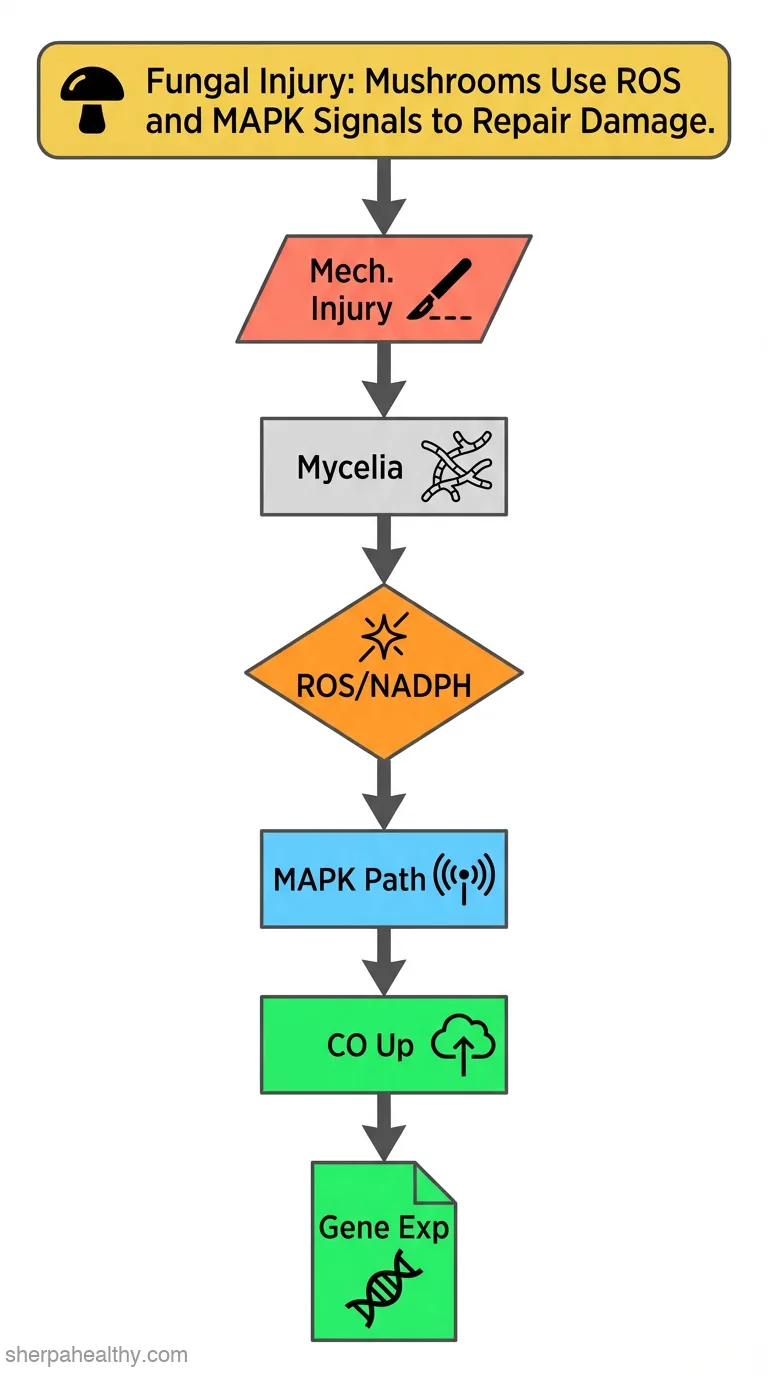 Underlying the early signaling and gene expression of Pleurotus ostreatus mycelia during injury response.