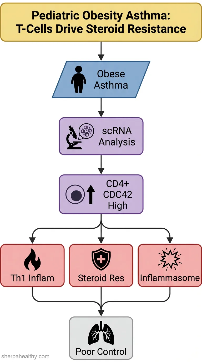 Single-cell analysis identifies distinct CD4+ T cells associated with the pathobiology of pediatric obesity-related asthma.