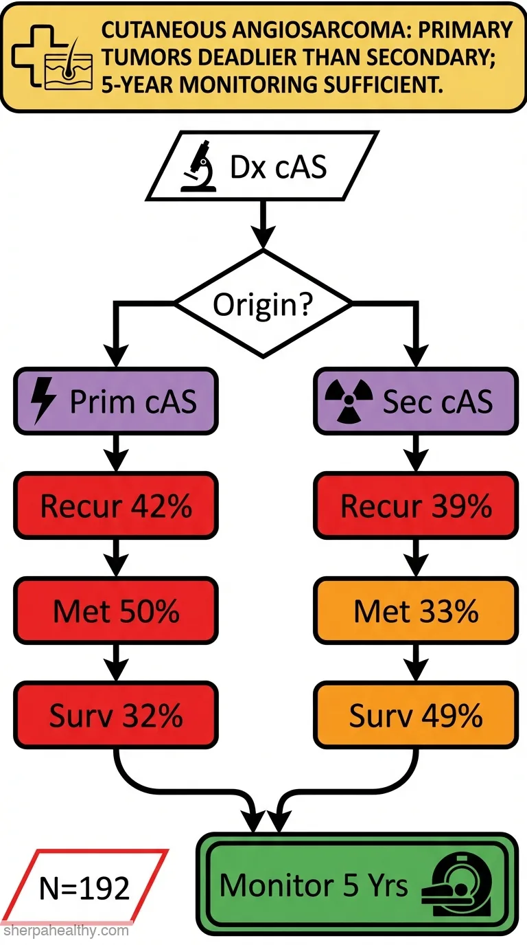 Clinicopathological characteristics, long-term prognosis and follow-up recommendations of primary and secondary cutaneous angiosarcoma: A Danish nationwide population-based cohort study.