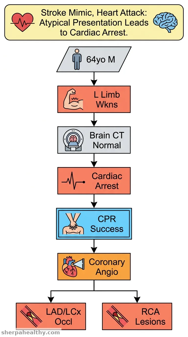 A rare coincidence of presentation of TIA like illness immediately followed by acute myocardial infarction and cardiac arrest: a case report.