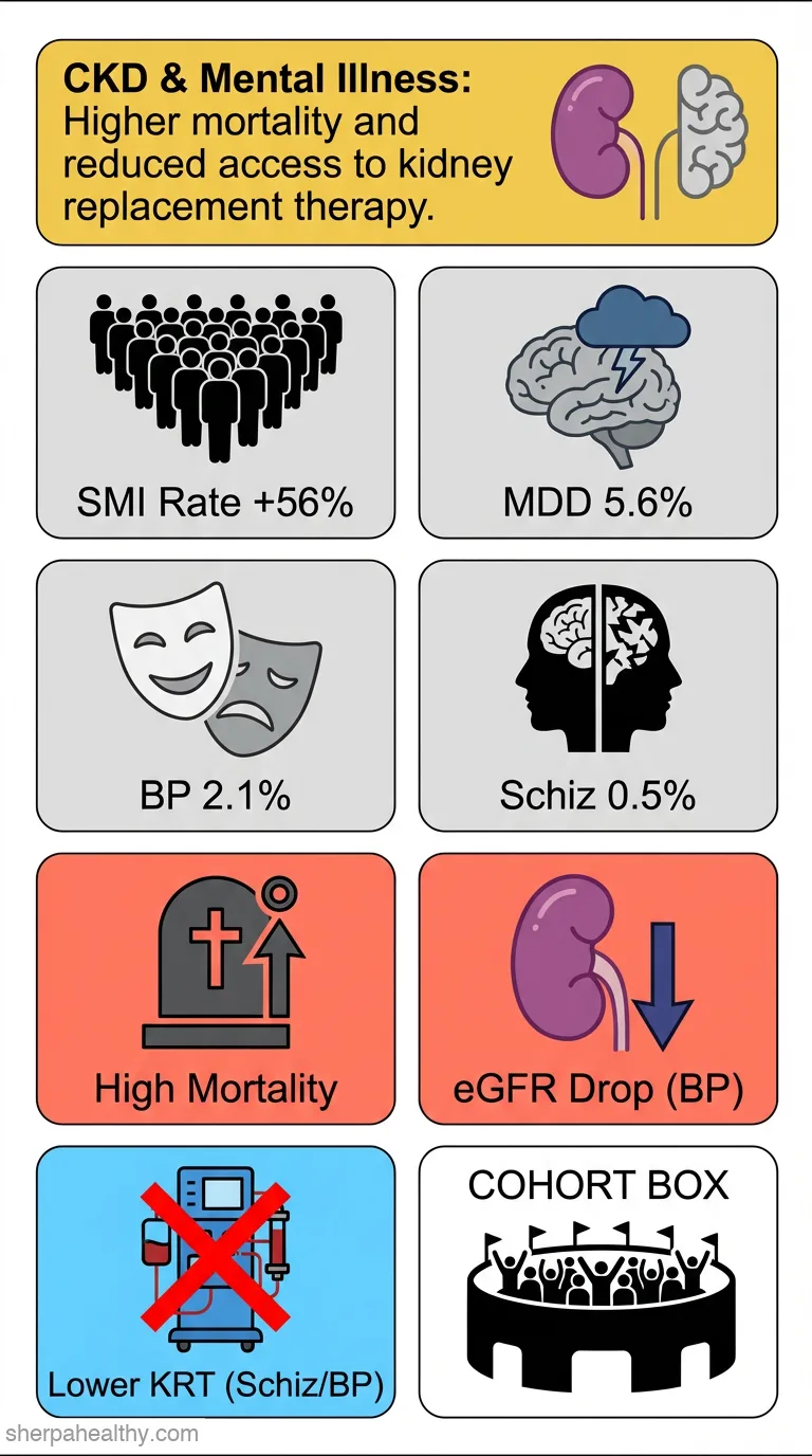 Prevalence of Severe Mental Illness and Its Associations With Health Outcomes in Patients With CKD: A Swedish Nationwide Study.