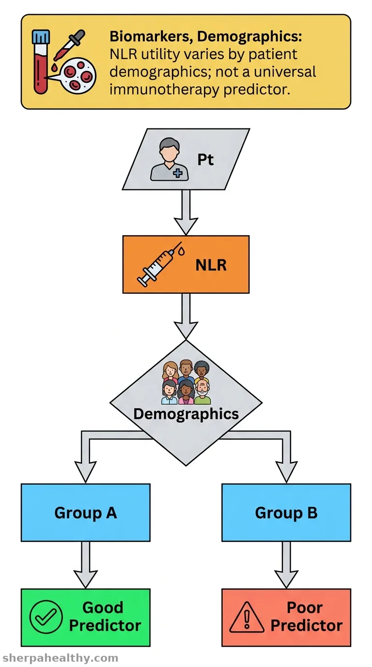 Neutrophil to lymphocyte ratio varies in magnitude and biomarker utility based on patient demographics.