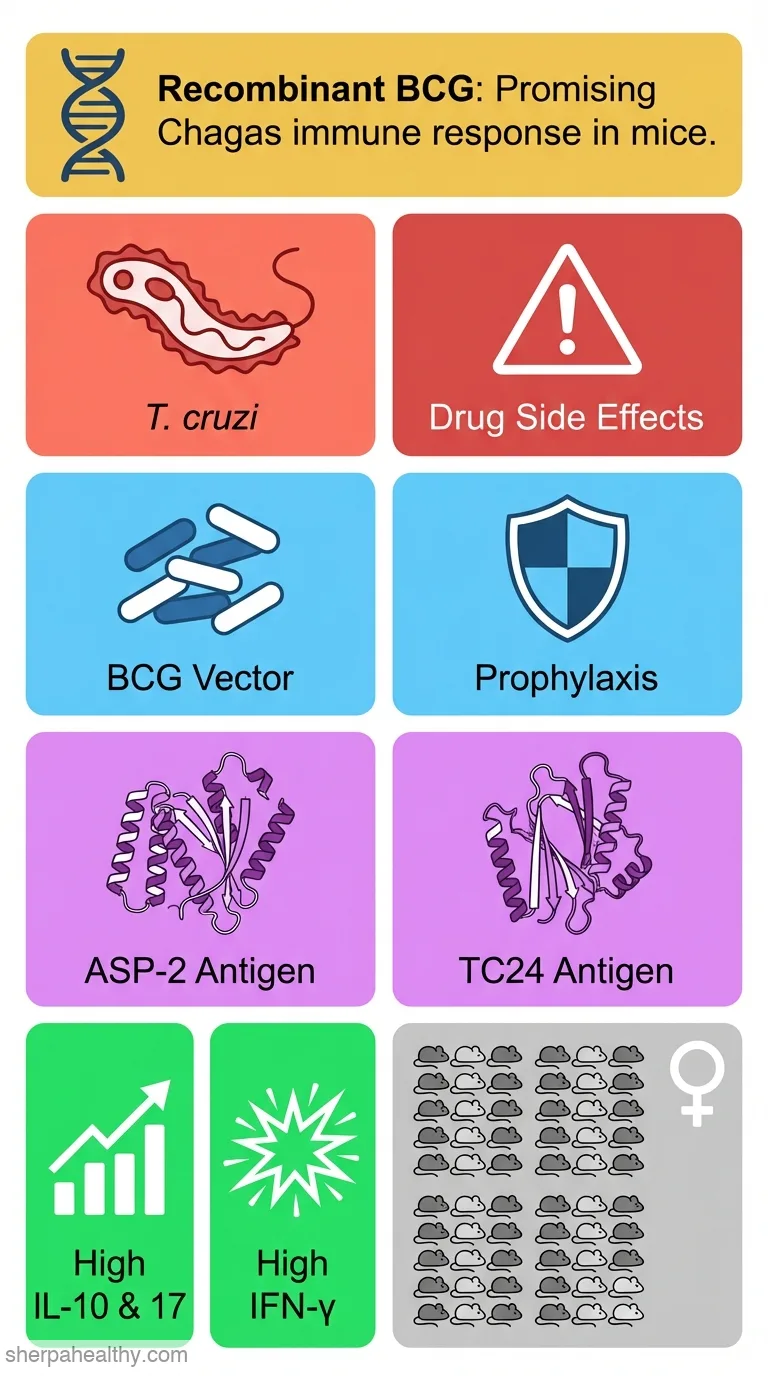 Evaluation of the immunogenic potential of recombinant Mycobacterium bovis BCG expressing the ASP-2 and TC24 proteins from Trypanosoma cruzi.