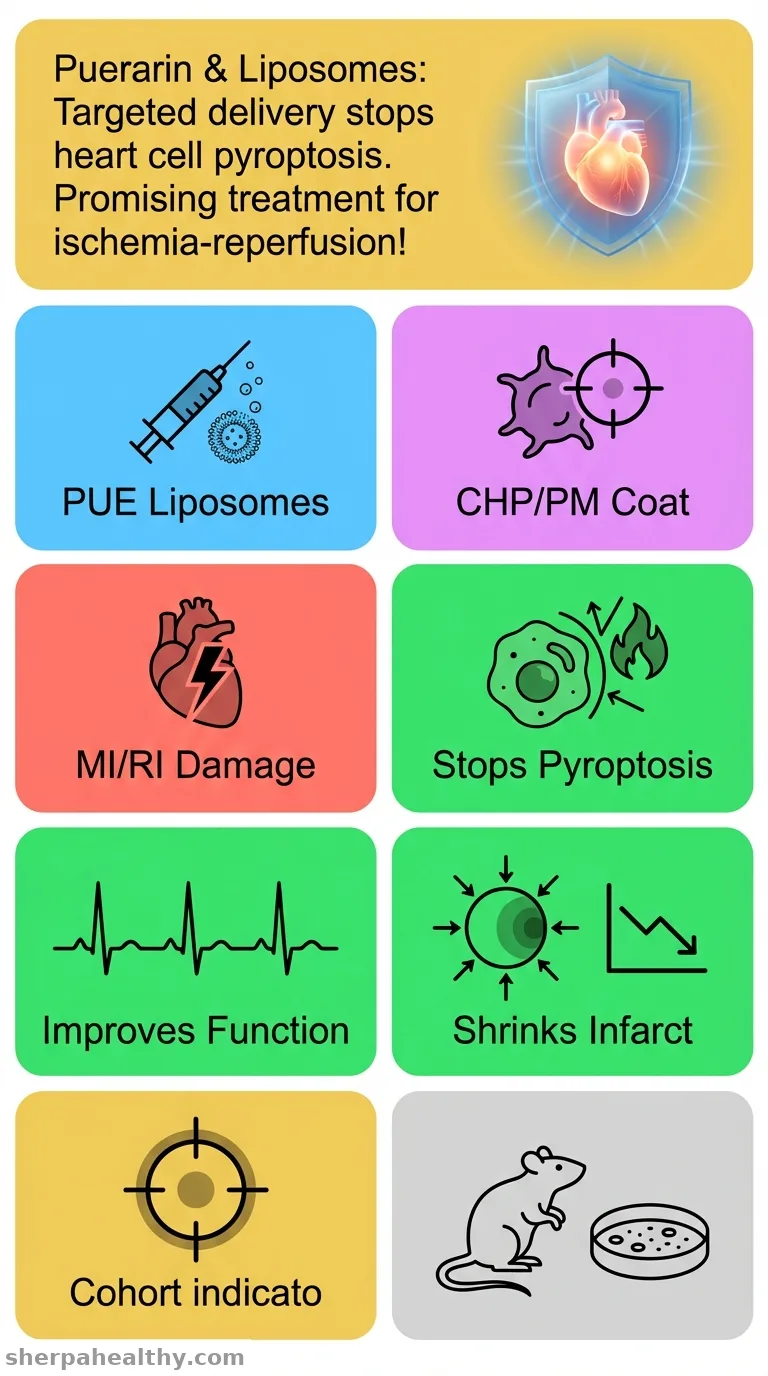 Platelet membrane-fused and cardiac homing peptide-modified liposomes deliver puerarin to attenuate myocardial ischemia/reperfusion injury by inhibiting pyroptosis.