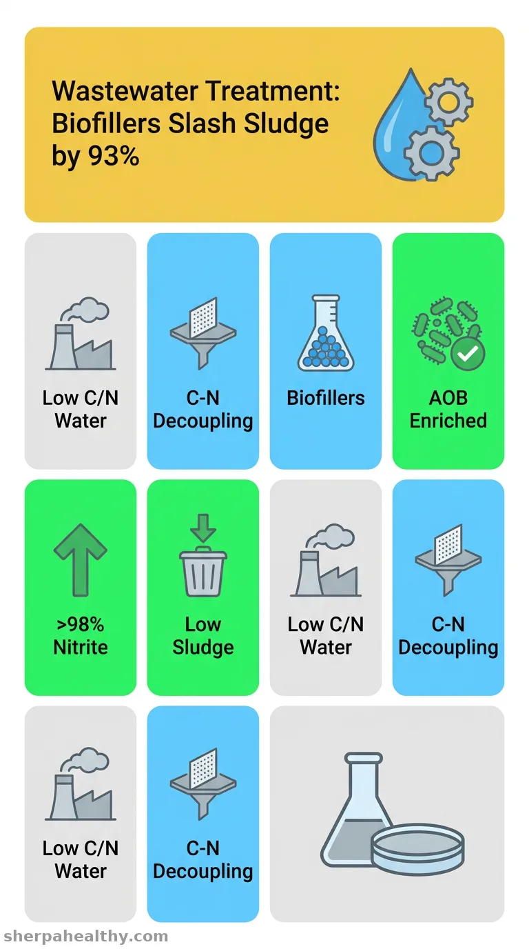 Low-sludge partial nitrification enabled by carbon-nitrogen decoupling and encapsulated biofillers.