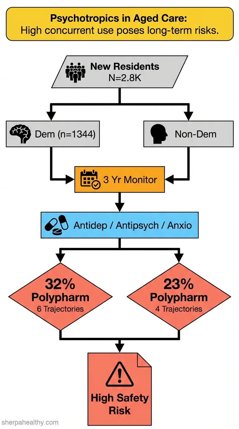 Identifying long-term patterns and predictors of concurrent psychotropic medicine use in residential aged care using group-based multi-trajectory modelling: the 'MEDTRAC-Psychotropics' longitudinal cohort study.