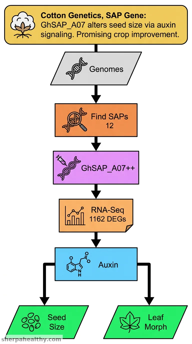 Genome-wide identification of STERILE APETALA (SAP) like genes in Gossypium and functional characterization of GhSAP_A07 controlling seed size, leaf morphology.