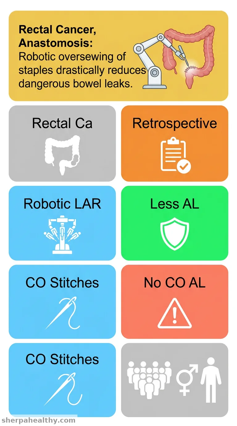 Does robotic circumferential oversewing reduce anastomotic leakage in stapled anastomosis for rectal cancer surgery?
