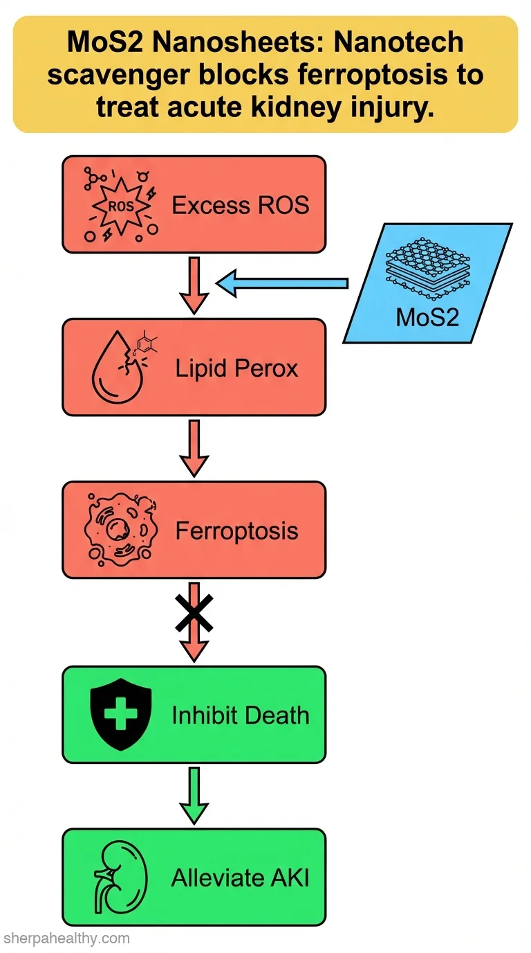 Engineered molybdenum disulfide nanosheets as scavengers against oxidative stress inhibit ferroptosis to alleviate acute kidney injury.