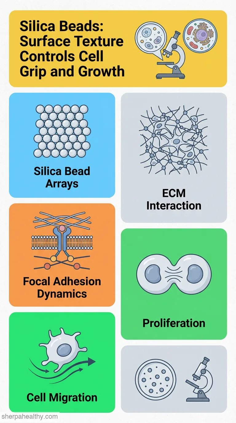 Focal adhesion dynamics-mediated cell migration and proliferation on silica bead arrays.