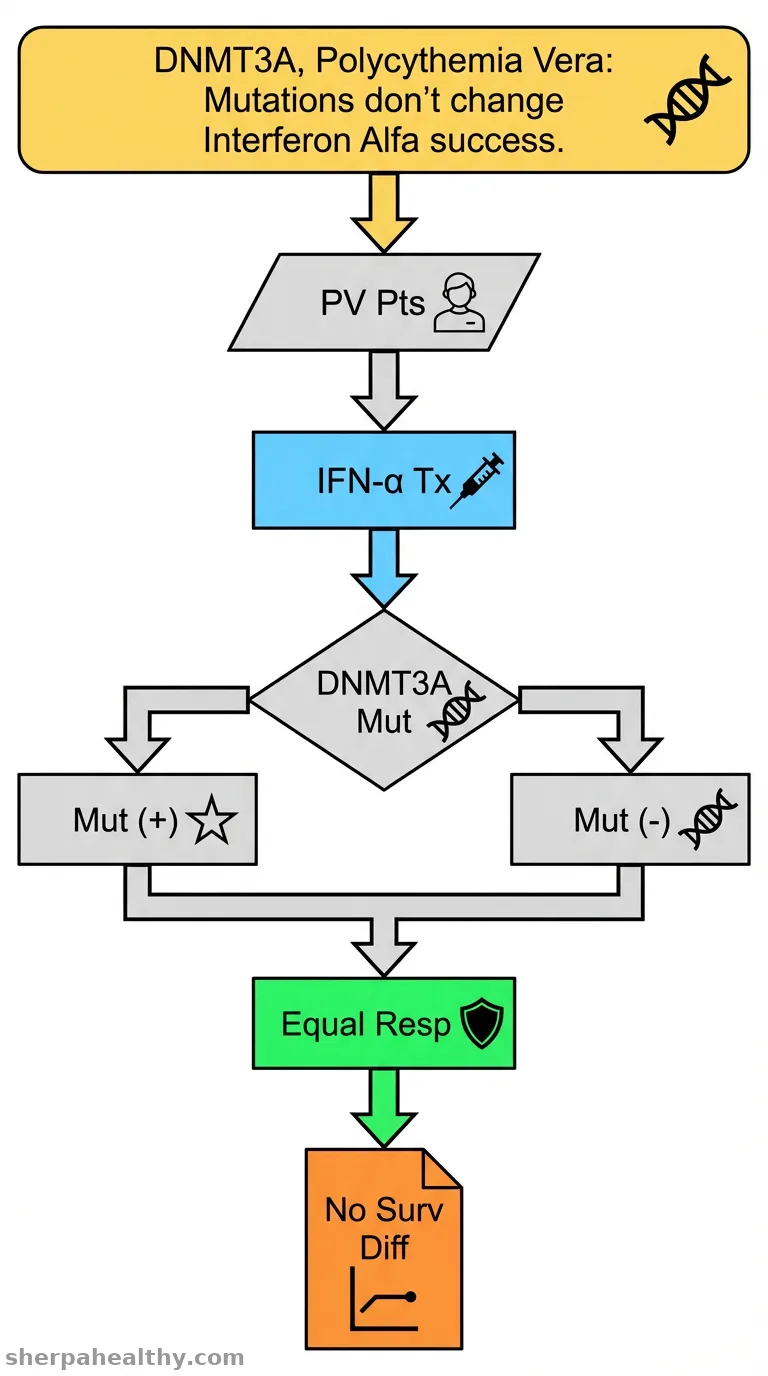 DNMT3A mutations are unlikely to affect interferon alfa treatment outcomes in patients with polycythemia vera.