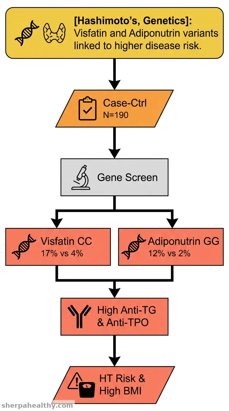 Visfatin (rs3801266) and Adiponutrin (rs738409) gene single nucleotide polymorphisms in patients with Hashimoto's thyroiditis.