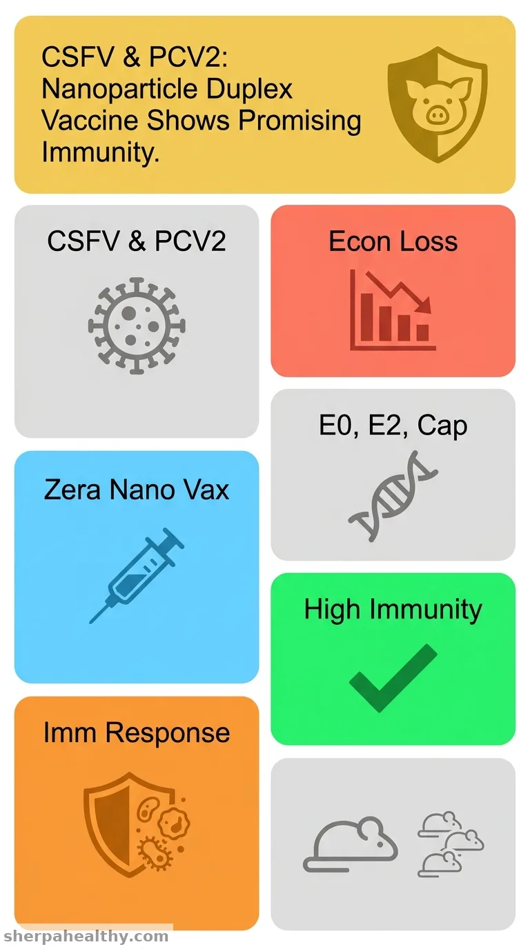 Immunogenicity assessment of a swine fever-swine circovirus type 2 duplex vaccine candidate created using the Zera nanoparticle delivery method.